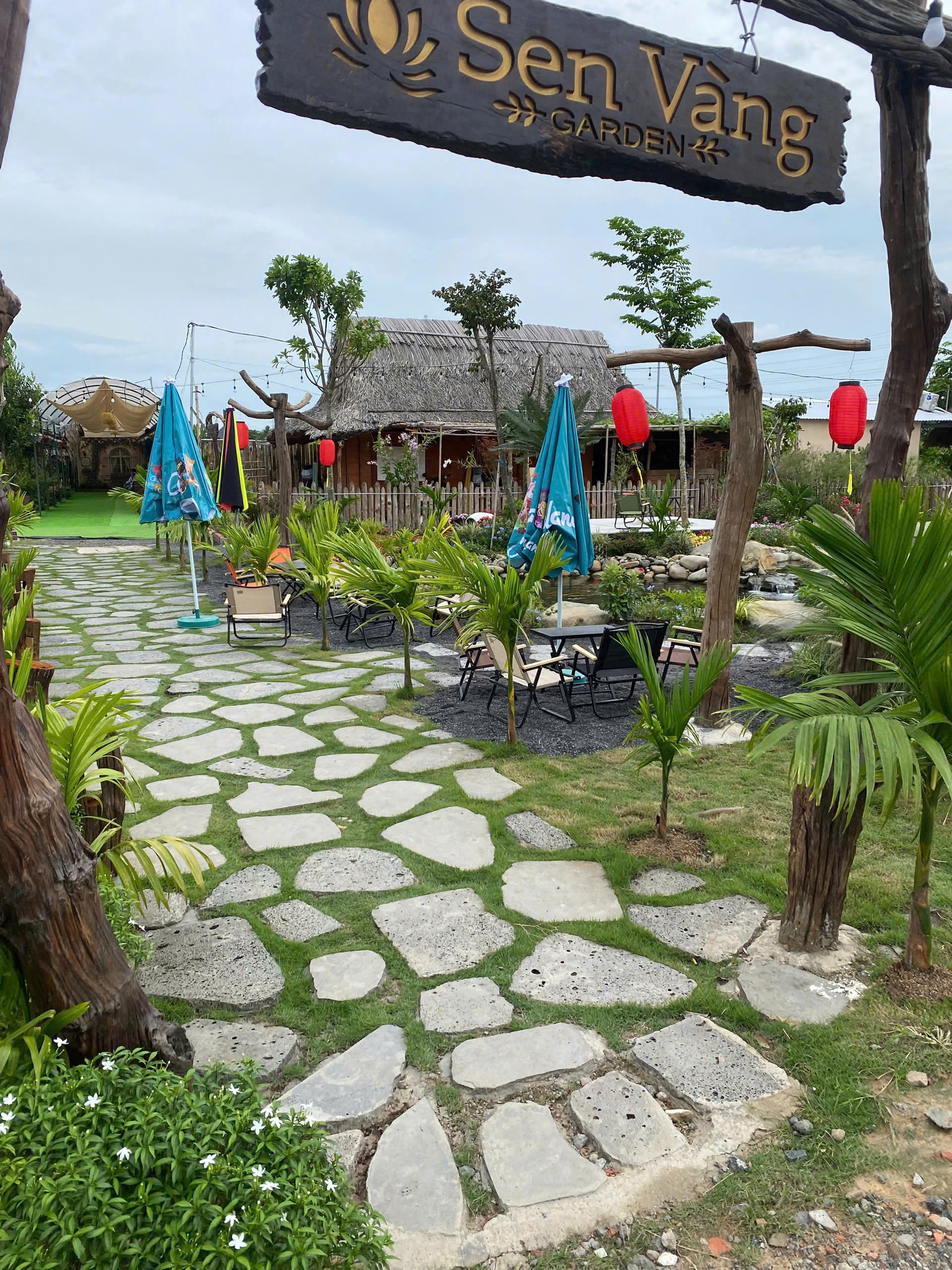 Ao cá Koi ngũ sắc rực rỡ và lồng đèn Hội An tại Sen Vàng Garden Hóc Môn