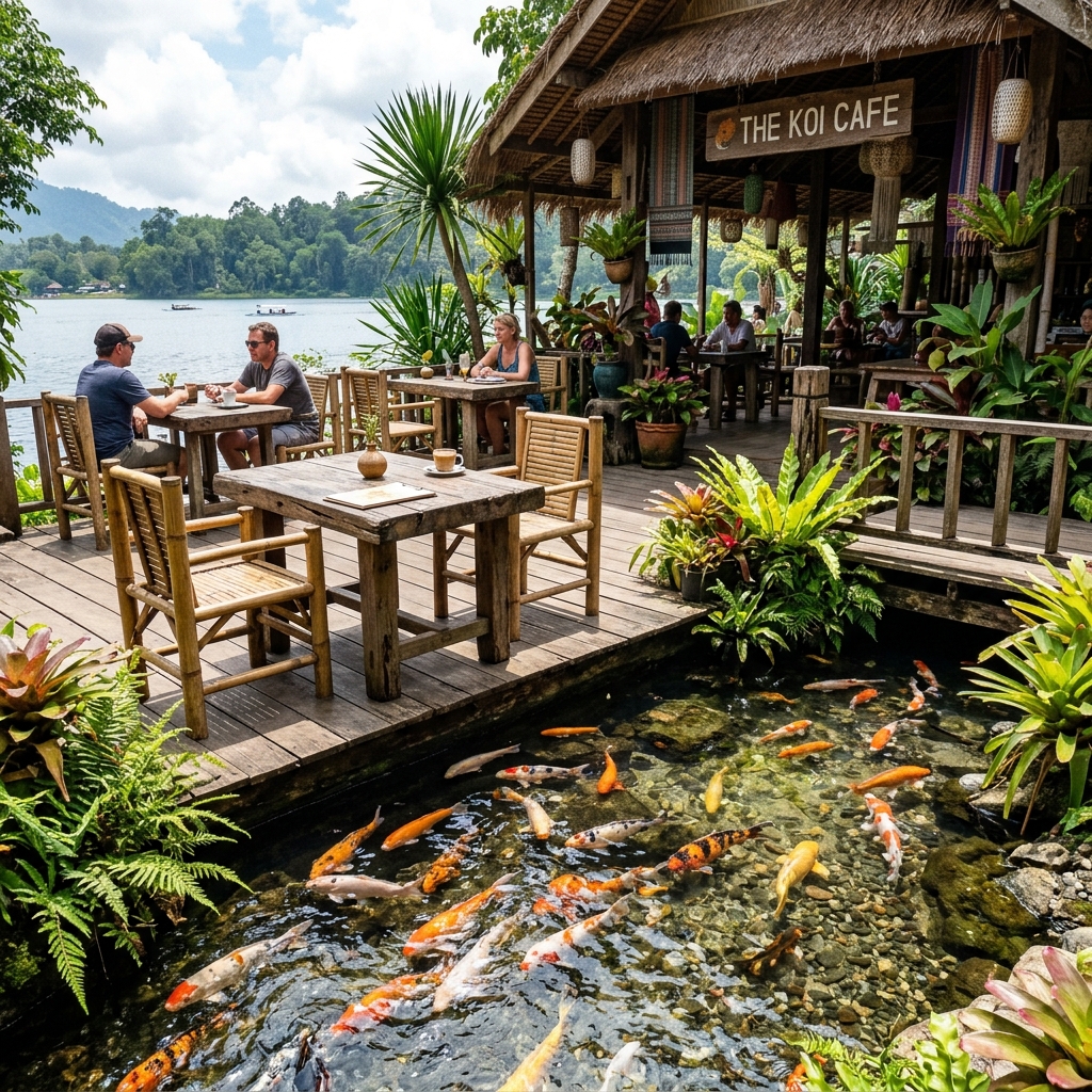 Cà phê ven suối Hồ cá koi